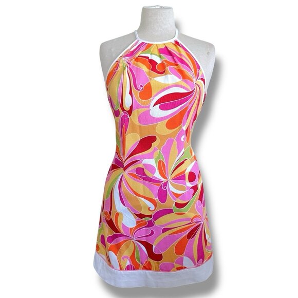 Vintage 90s Laundry Shelli Segal Womens Dress Sz 6 Pink Groovy Sheath Retro 60s - Picture 2 of 10